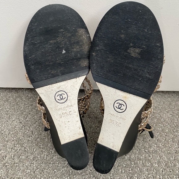 Authentic Chanel gold sandals wedge heel 35.5 - Picture 7 of 8